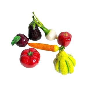 Vintage clear coated paper mache colorful veggies 7 pieces